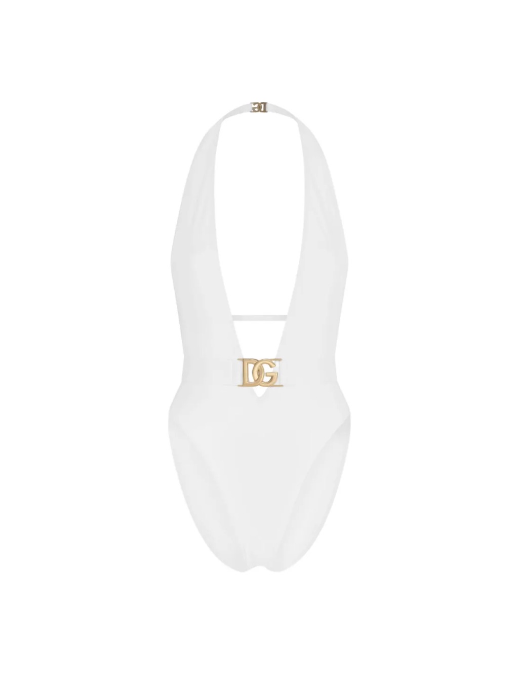 Dolce & Gabbana White Plunge One-Piece Swimsuit With Gold Dg Hardware